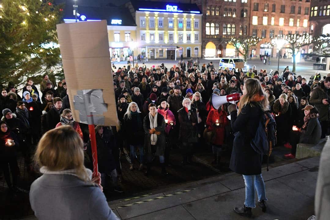 People take part in a demonstration against rape in Malmo, Sweden.
