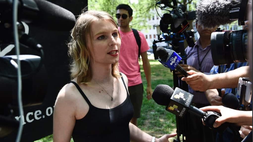 Chelsea Manning speaks with the media.