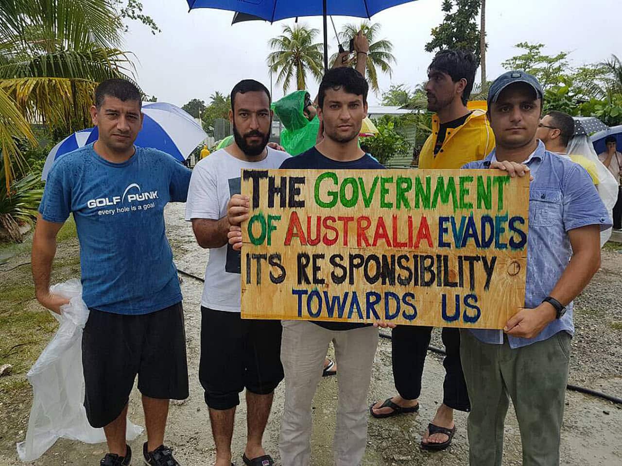 Refugees and asylum seekers during an October 2017 protest at the Manus Island immigration detention centre in Papua New Guinea. 