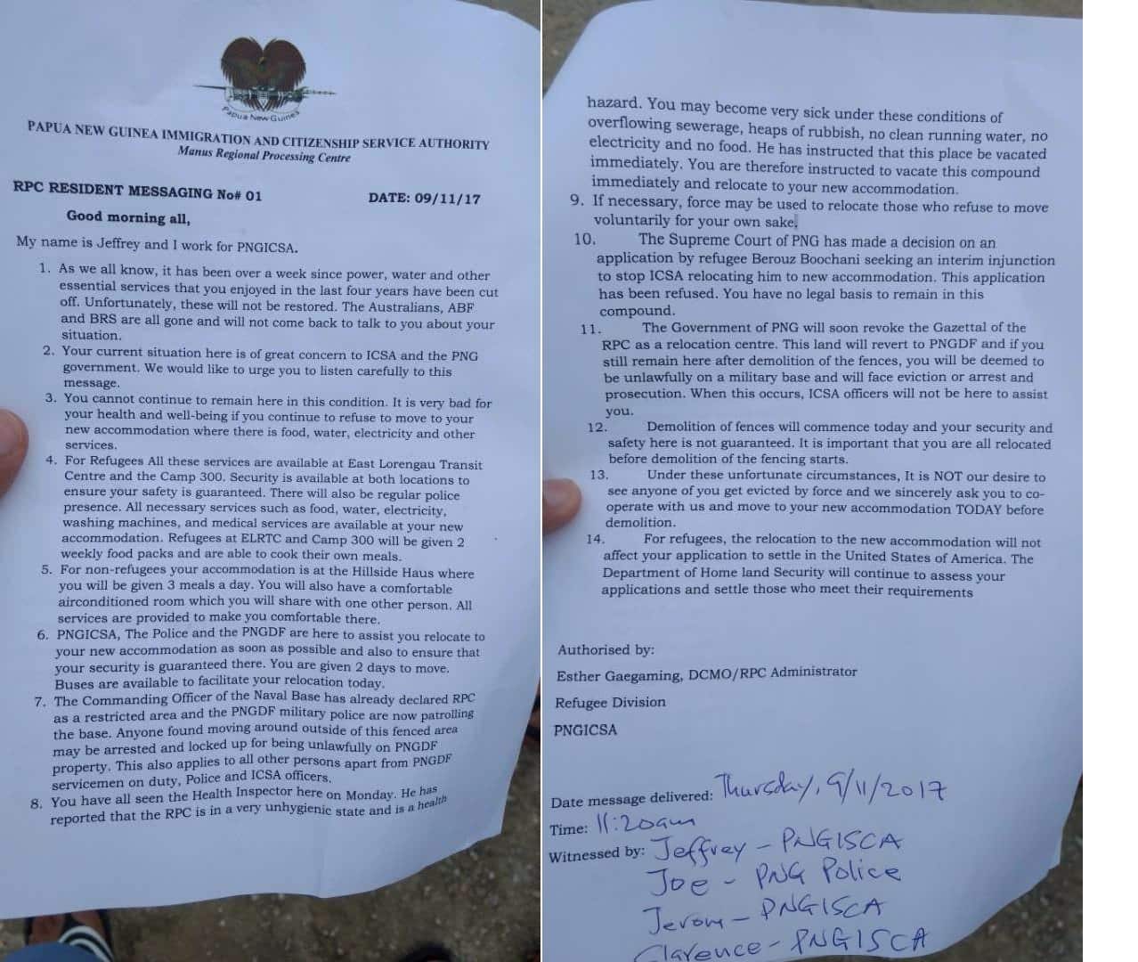 photo of manus letter