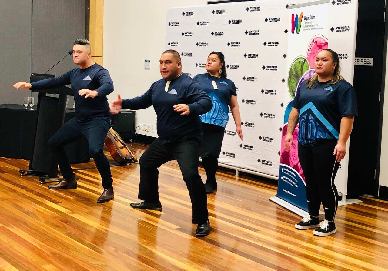 Members of Maori community perform the Haka