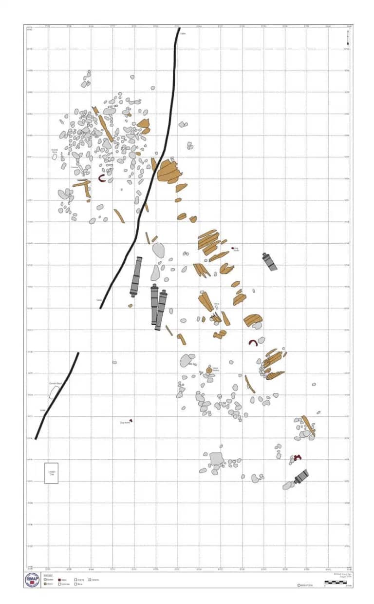 Scaled map of the ‘Kerry Site’ considered as one of the possible locations of the Lord Sandwich/ex-Endeavour. 