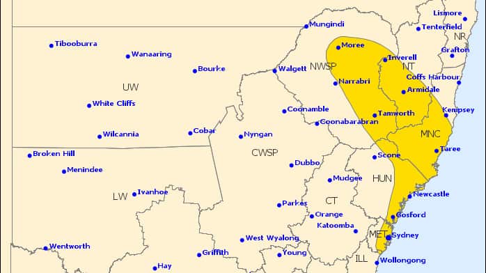 The area affected by the weather warning.