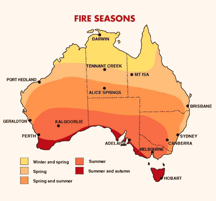 Map of bushfire seasons. 