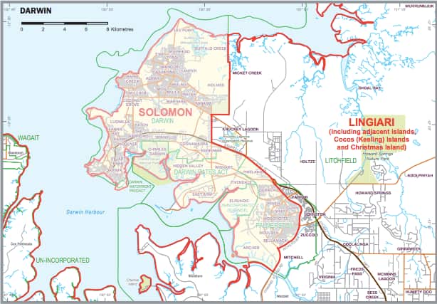 Map of Solomon and Lingiari seats