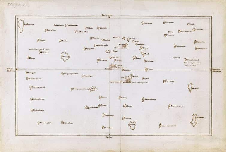 Tupaia’s chart of the islands surrounding Tahiti.