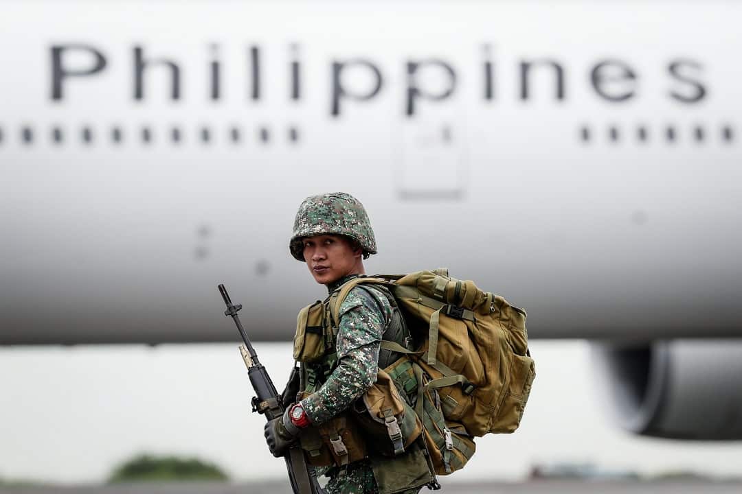 A soldier at the Villamor Airbase in Pasay City.