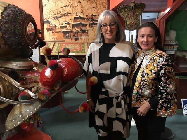 Mayor Cr Margaret O’Rourke and Golden Dragon Museum GM Anita Jack with Loong