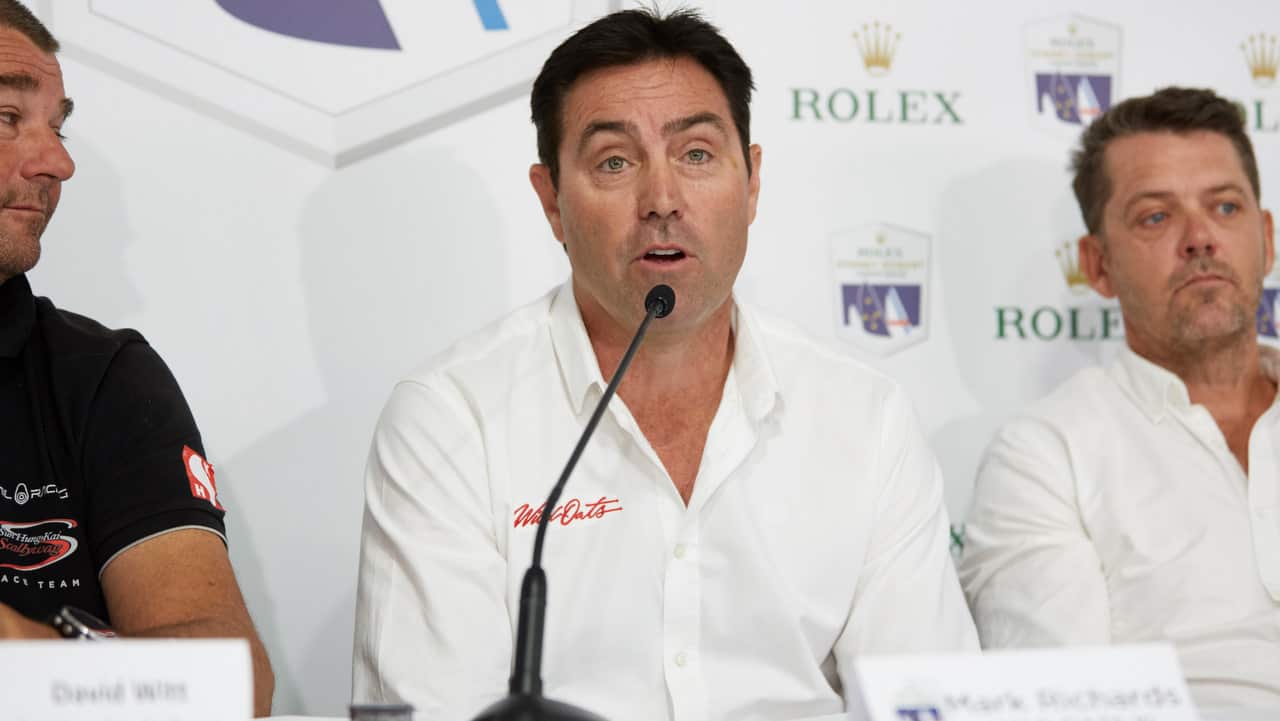 Mark Richards of Wild Oats XI speaks to the media during a Sydney to Hobart yacht race briefing in Sydney.