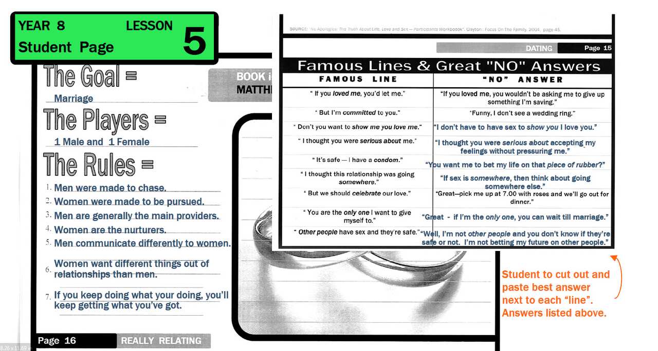 Another extract from a year 8 lesson on marriage form Seed SRE