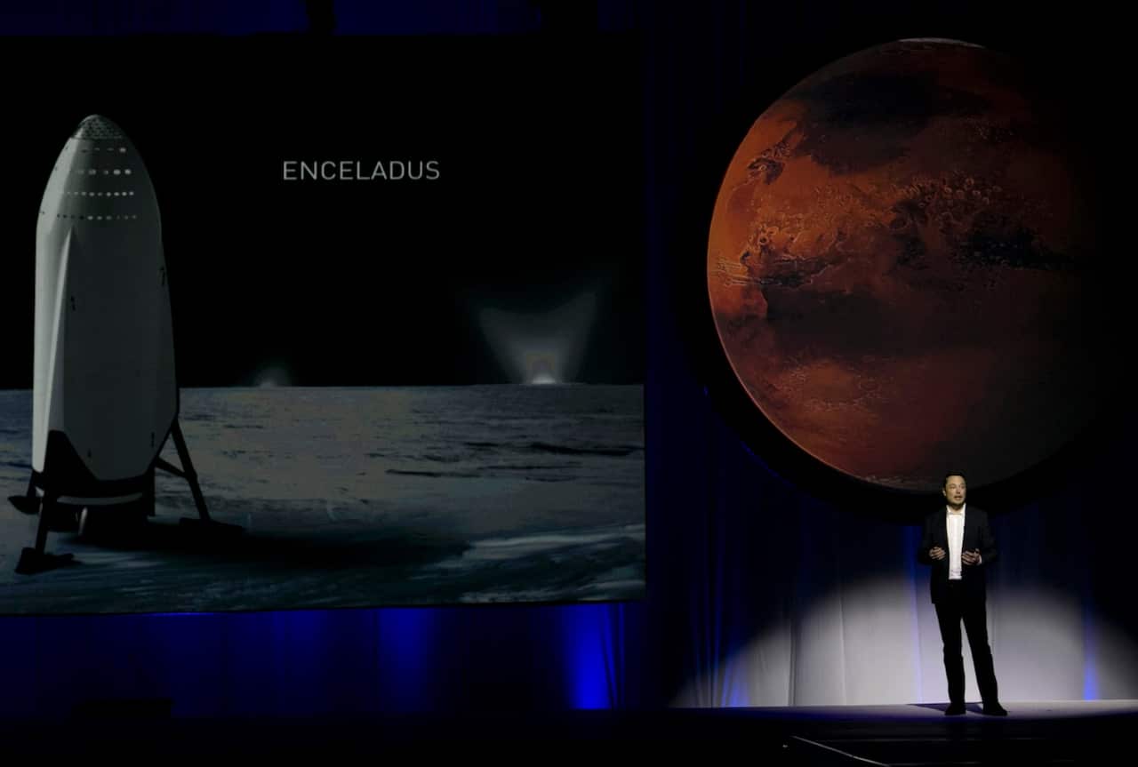 South African physicist, inventor, and SpaceX founder Elon Musk addresses the press during the 67th International Astronautics Congress in Guadalajara (AAP)