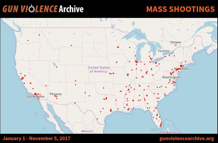US mass shootings map.  