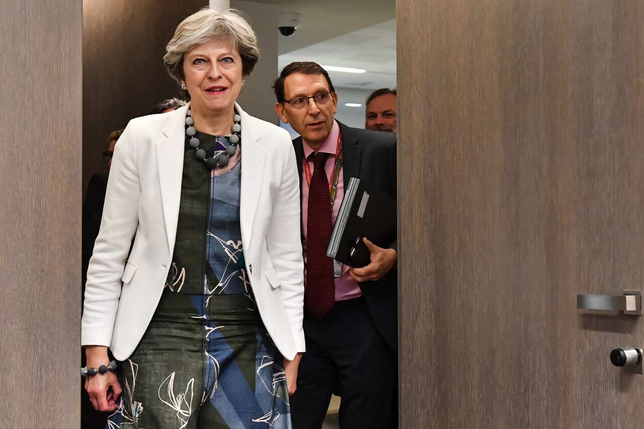 British Prime Minister Theresa May arrives for a bilateral meeting with European Council President during an EU summit in Brussels