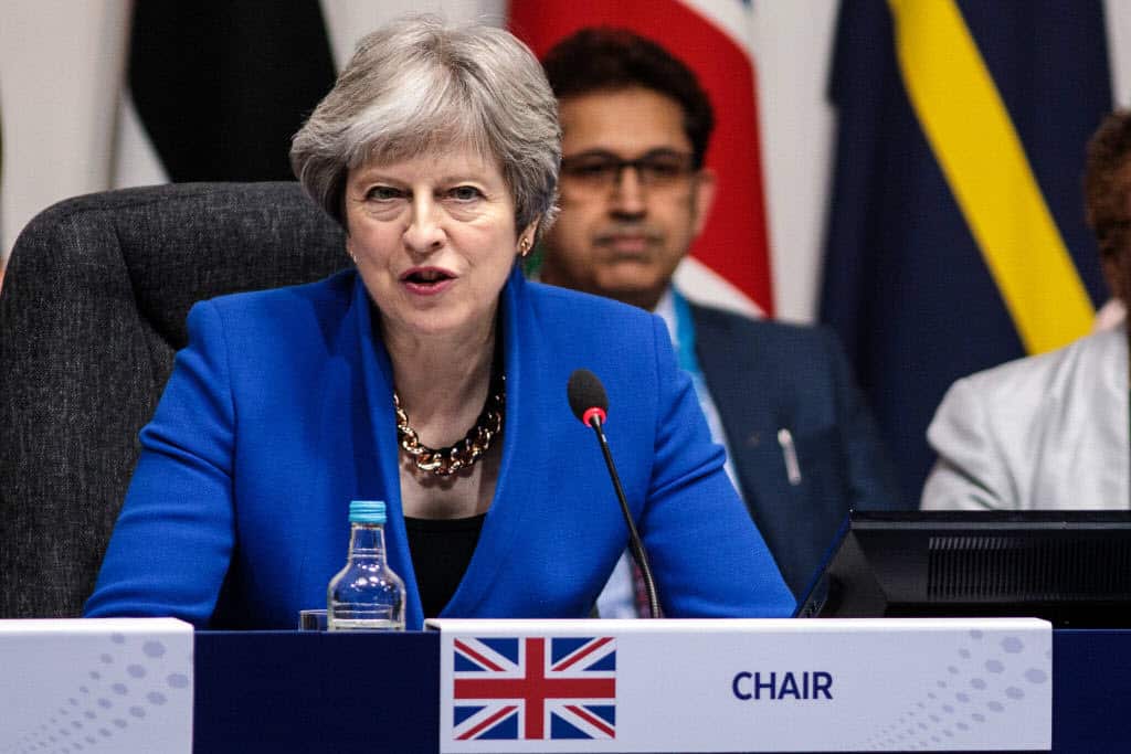 British Prime Minister Theresa May makes the opening statement at 'Commonwealth Heads of Government Meeting' (CHOGM).