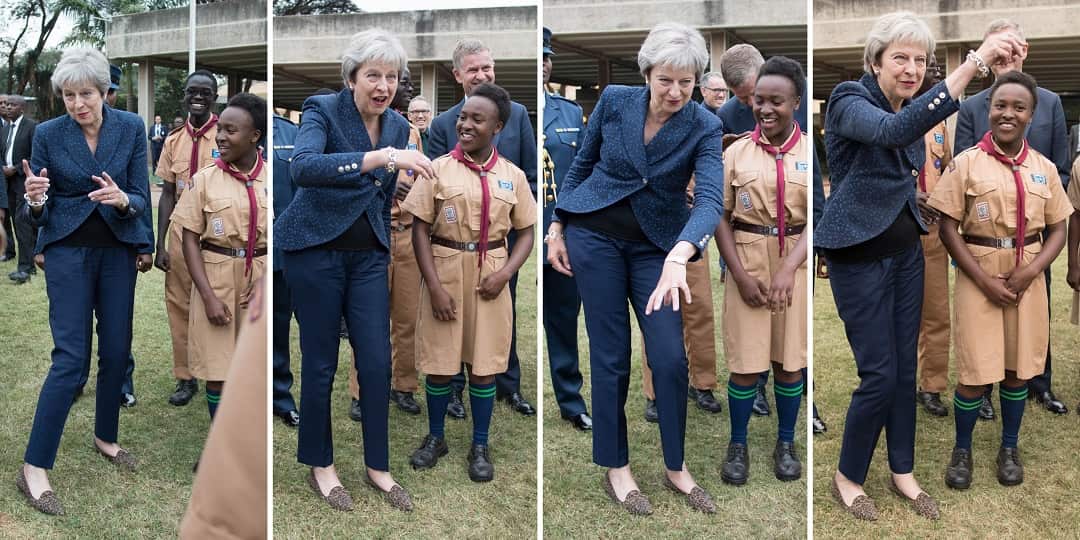 Prime minister Theresa May was an enthusiastic participant in the dance. 