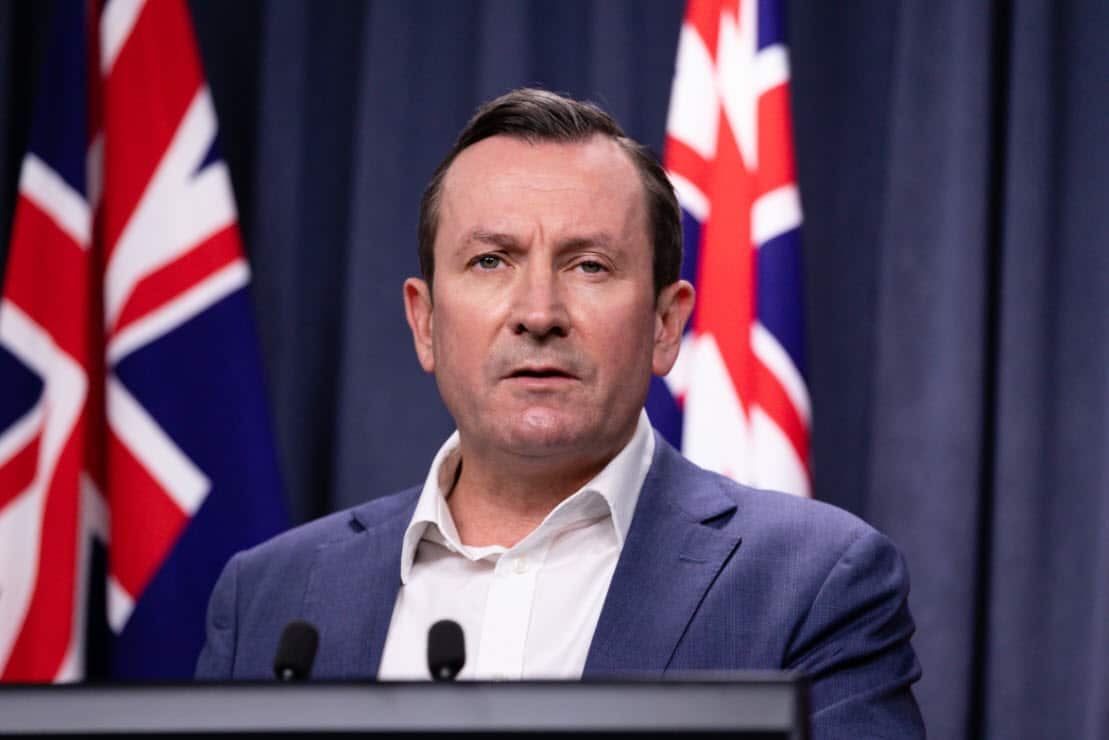 West Australia Premier Mark McGowan speaks to the media during a press conference in Perth, Sunday, 2 May, 2021