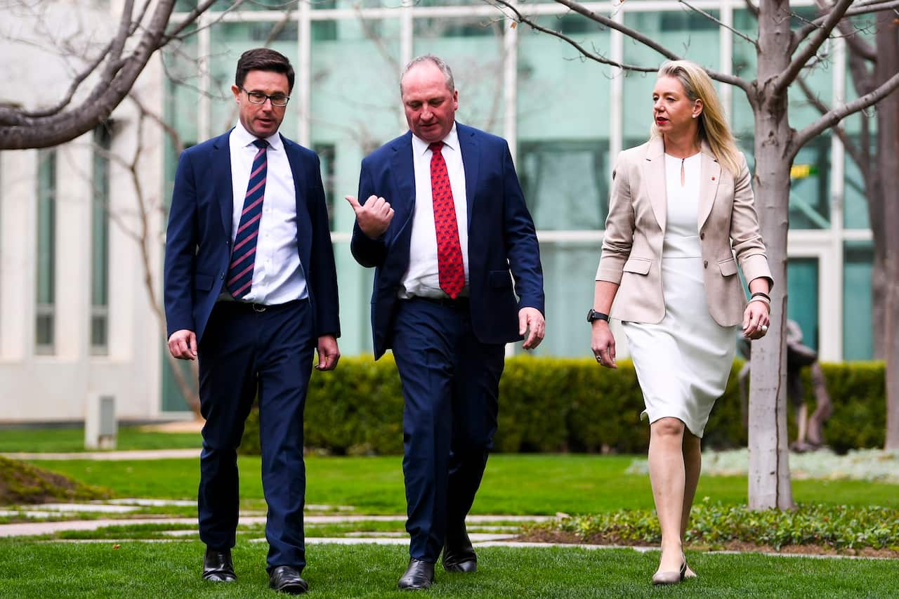 (L-R) David Littleproud, Barnaby Joyce and Bridget McKenzie.