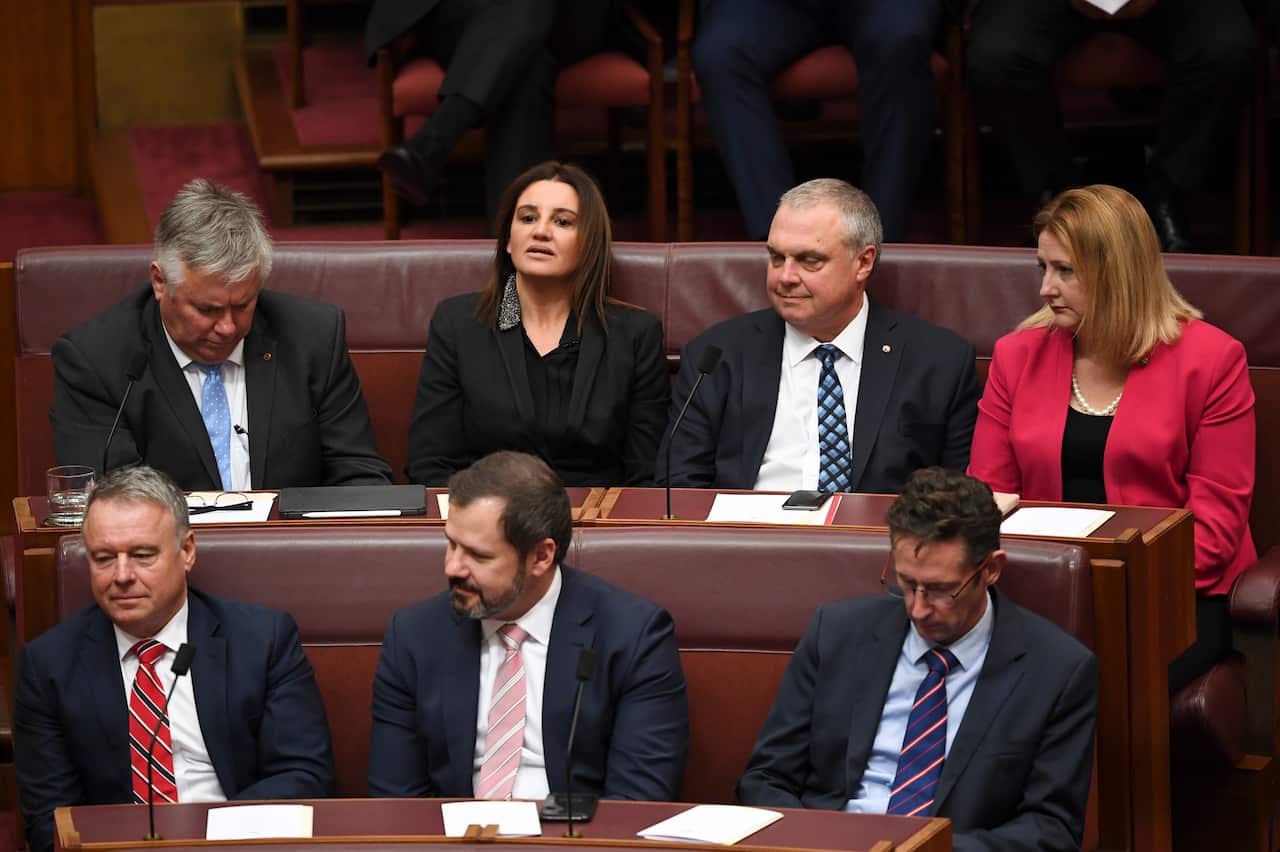 Jacqui Lambie in between two Centre Alliance senators