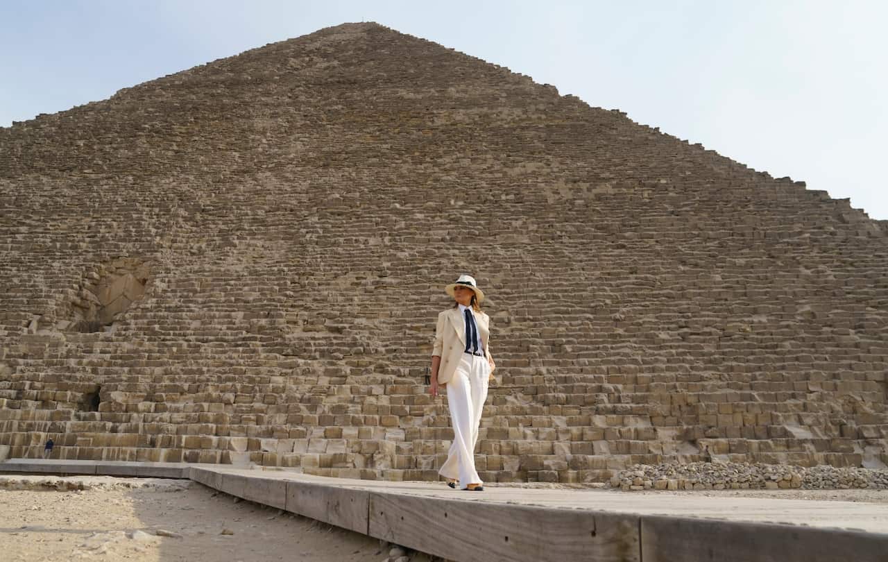 First Lady Melania Trump visits the historical site of the Giza Pyramids in Giza, near Cairo, Egypt