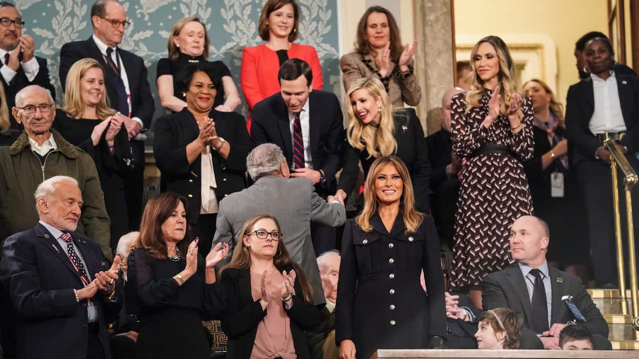 US First Lady Melania Trump in the First Lady's box attends the State of the Union address by US President Donald Trump at the Capitol in Washington.