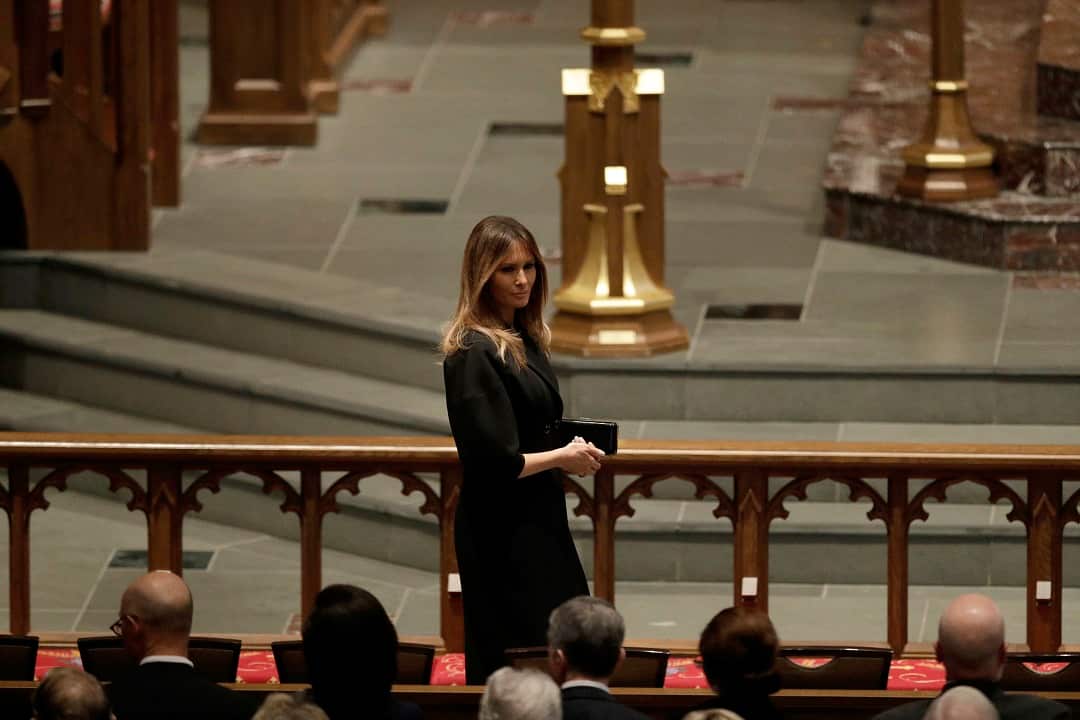 First Lady Melania Trump arrives at St. Martin's Episcopal Church without husband, President Donald Trump.
