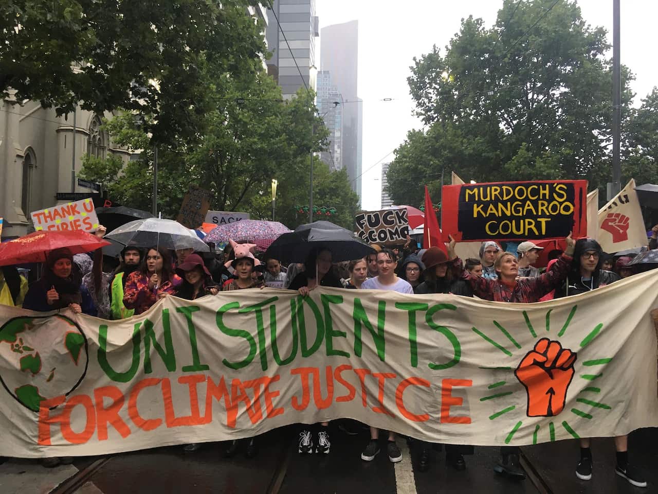 Protesters on the march in Melbourne's CBD.