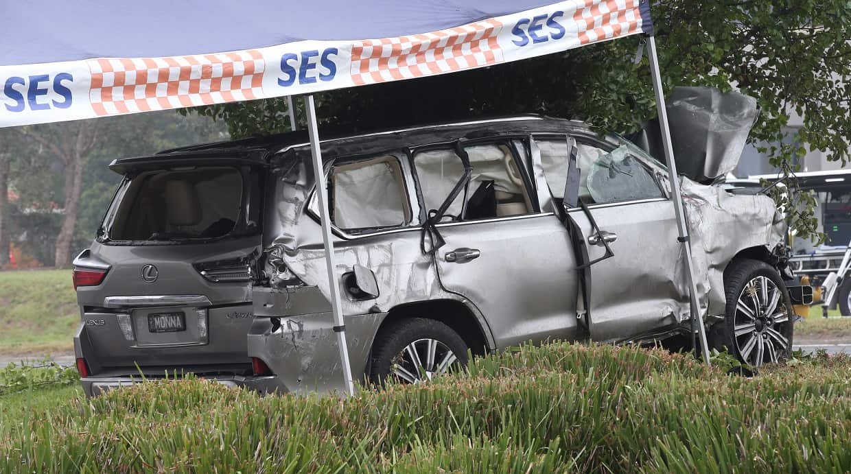 Investigators believe a stolen grey 4WD travelling on Stud Rd in Wantirna South crashed into another car, fatally wounding its two passengers.