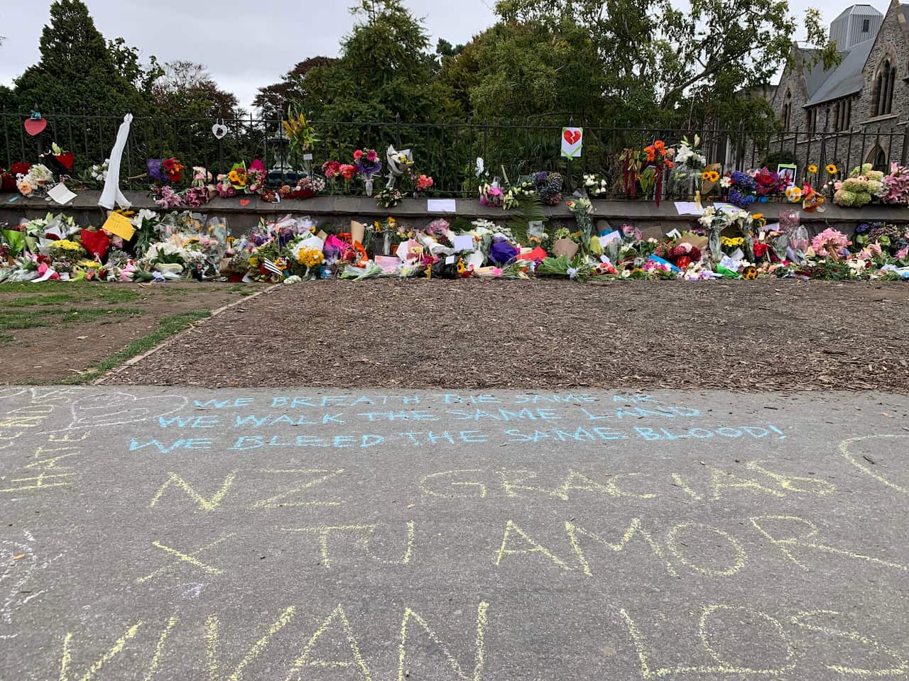 Tributes in Christchurch following the attack.