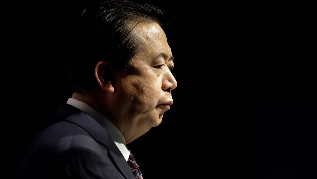 In this July 4, 2017 file photo, Interpol President, Meng Hongwei, delivers his opening address at the Interpol World congress in Singapore. 