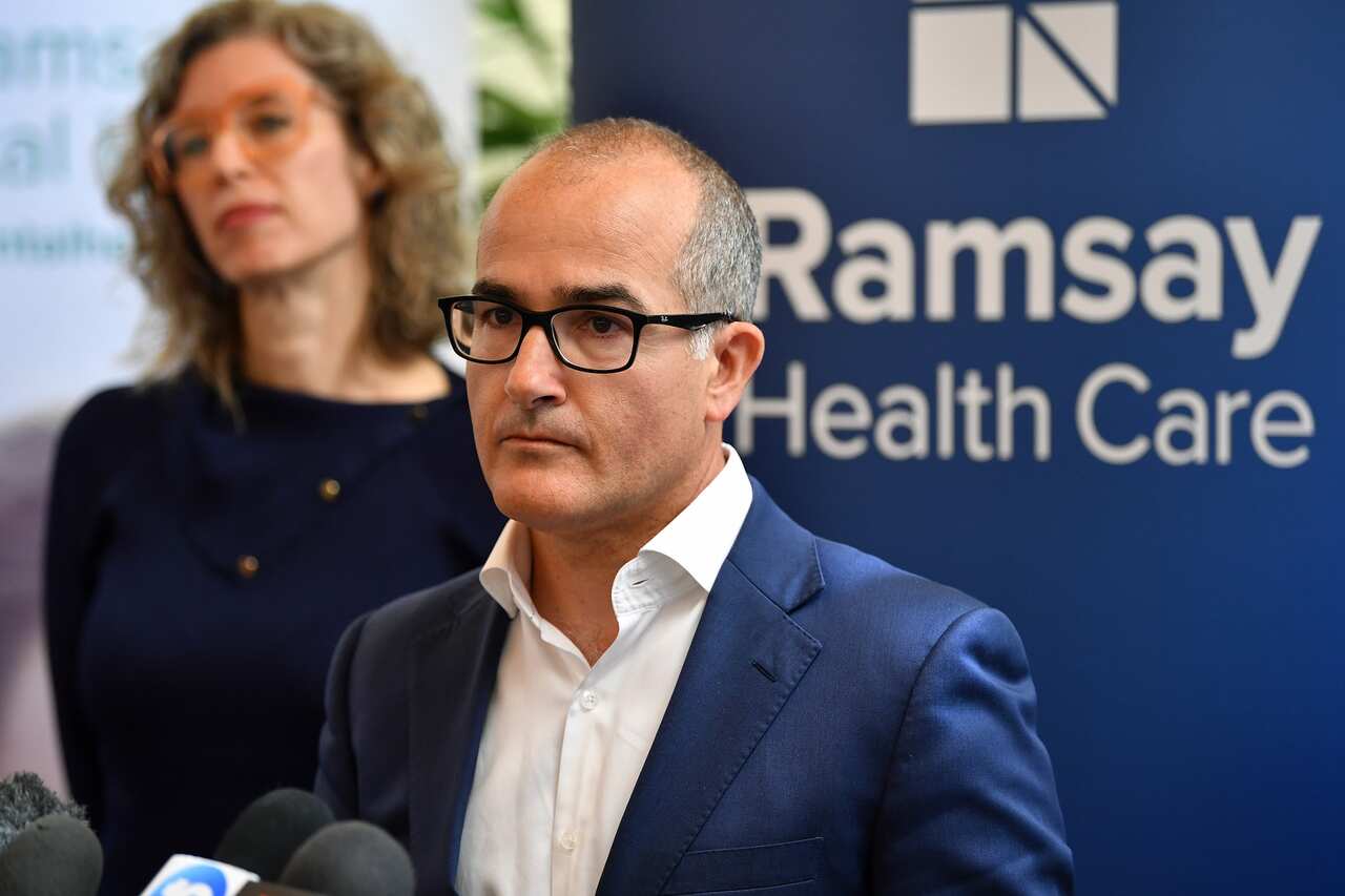 Acting Victorian Premier James Merlino speaks to media during a press conference.