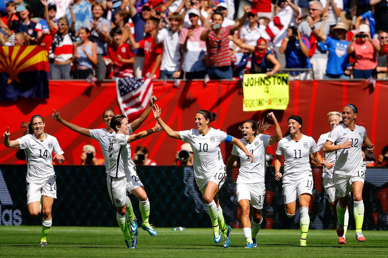 Carli Lloyd, 10, and the United States National Team celebrated after scoring in the World Cup in 2015.