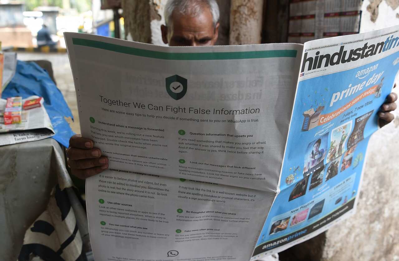 Last year, WhatsApp published newspaper ads intended to counter fake information on its service.