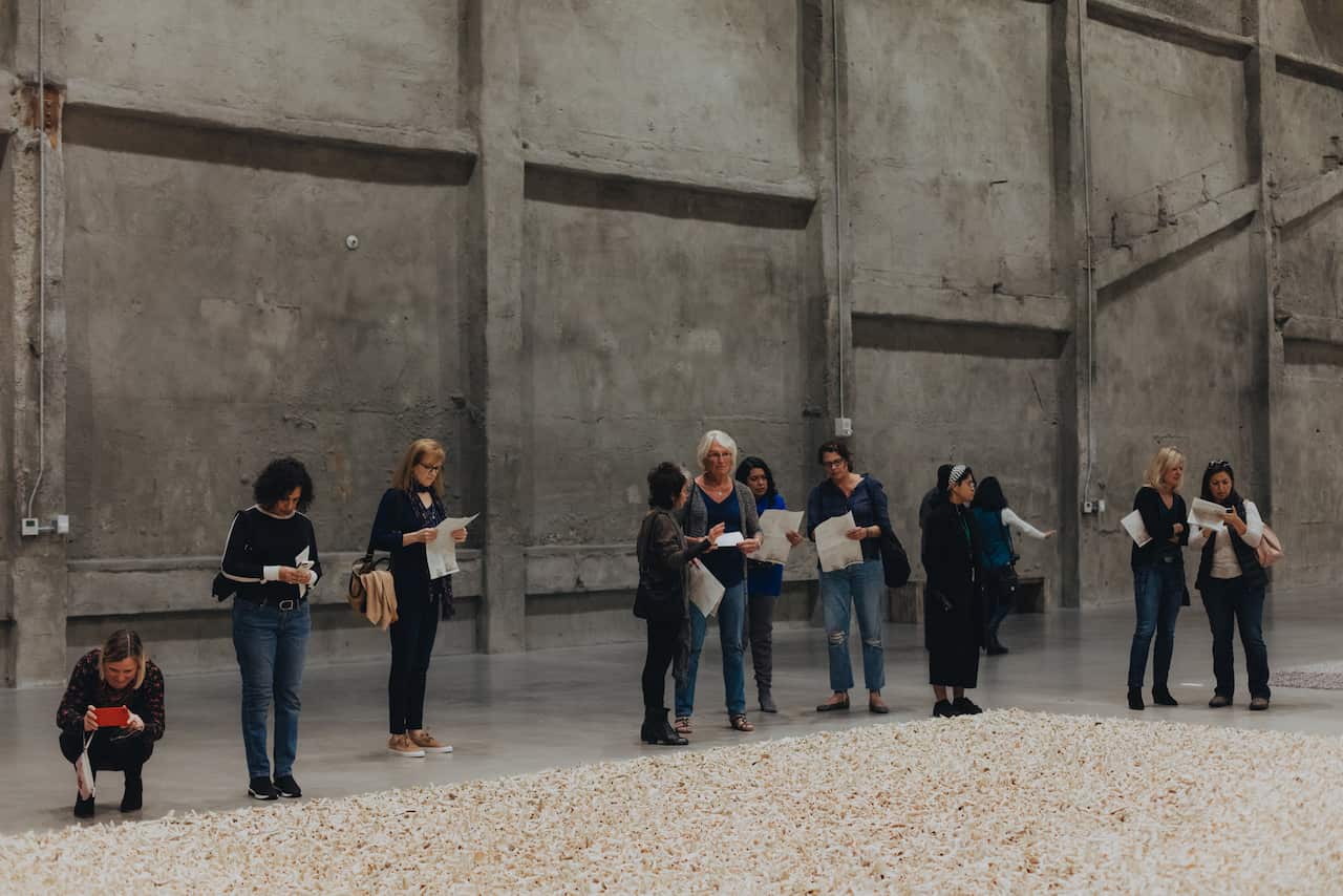 The group viewing Ai Weiwei's "Spouts" at the Marciano Art Foundation in Los Angeles in early December.