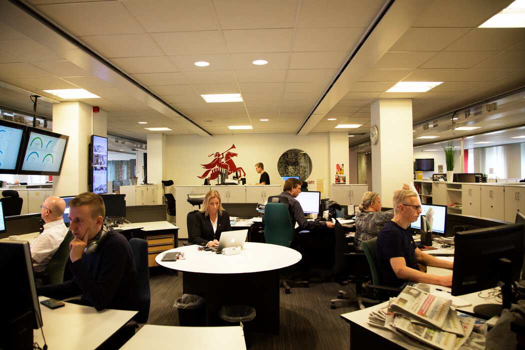 Eva Burman, center, is the editor of Eva Burman, Eskilstuna-Kuriren, which found itself under attack after criticizing Russia