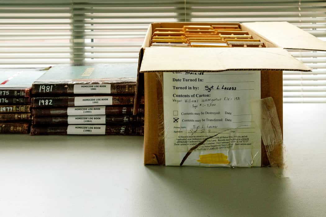 Case files in the evidence room.