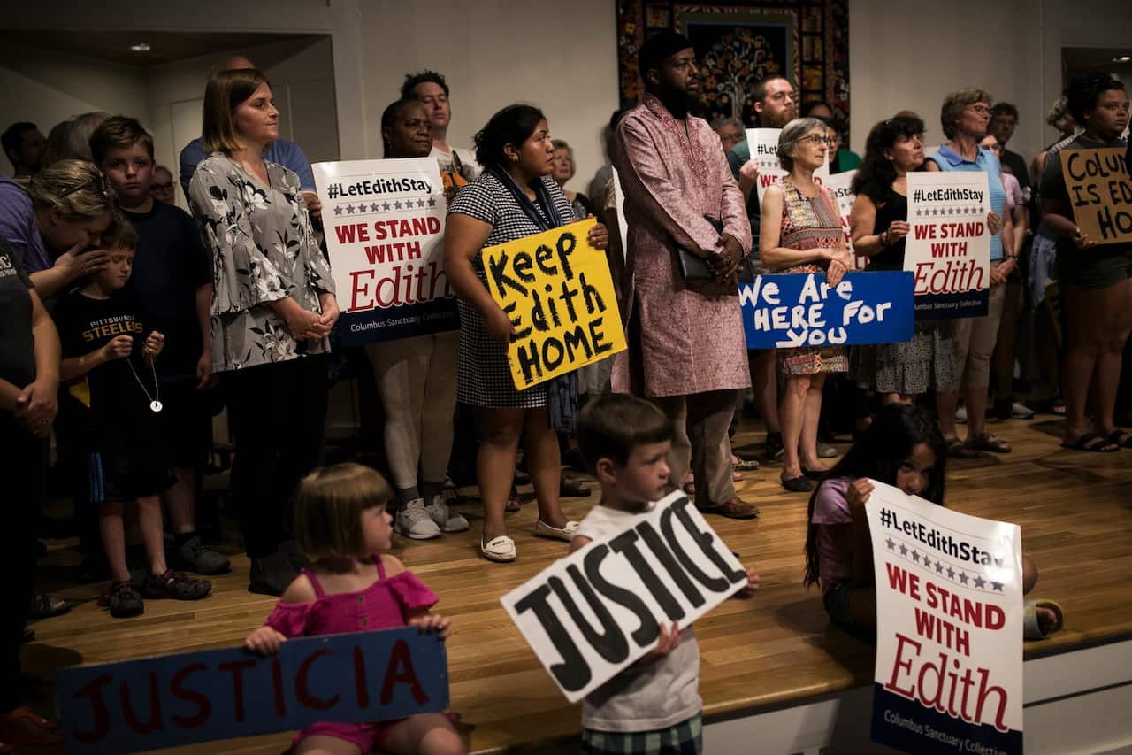 Supporters of Ms. Espinal gathered at the church during a news conference on Wednesday.