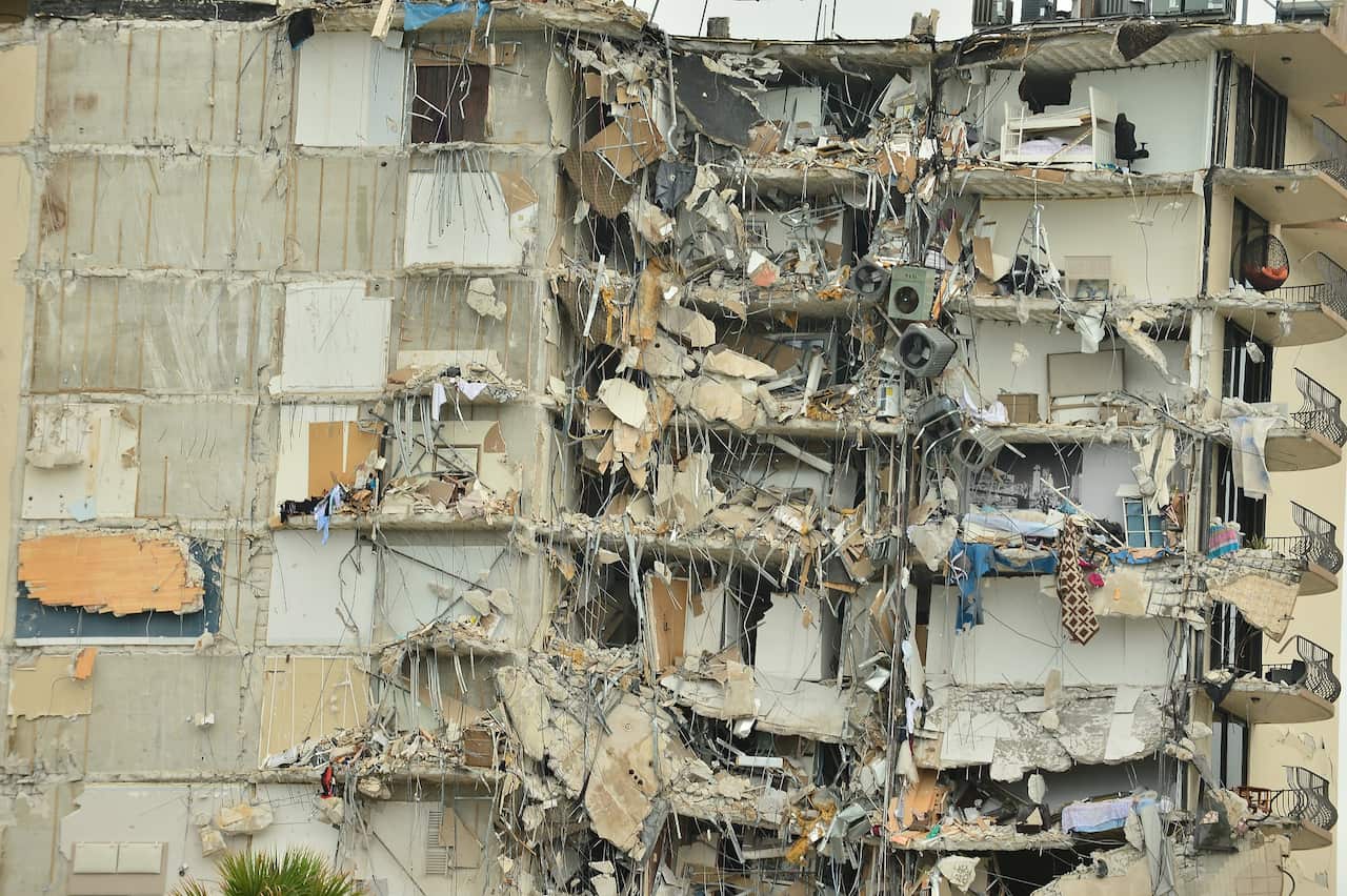 A portion of the 12-storey Champlain Towers South condo building after it partially collapsed. 