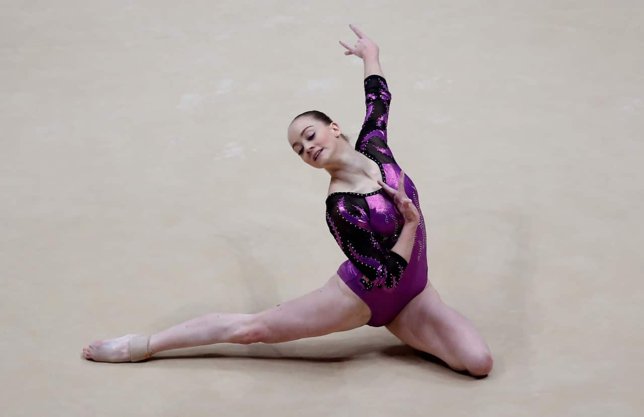 Australia's Larrissa Miller competes on the floor exercise during the 2015 World Gymnastic Championships (AAP)