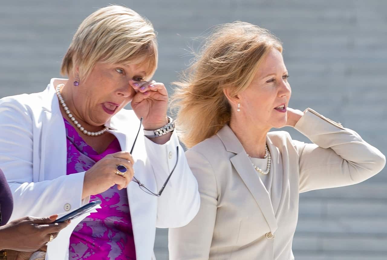 Whole Woman's Health CEO Amy Hagstrom Miller (L) and President and CEO of the Center for Reproductive Rights Nancy Northup (R) elated with the result (Getty)