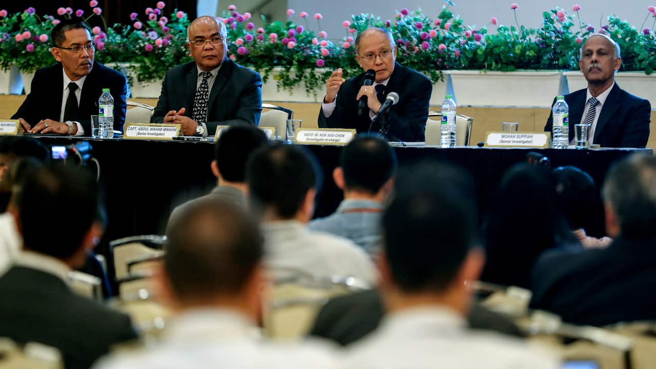 The Malaysian ICAO ANNEX 13 Safety Investigation Team for MH370: Mohd Shah Mahmood (L), Abdul Wahab Ibrahim (2-L), Kok Soo Chon (2-R) and Mohan Suppiah (R).