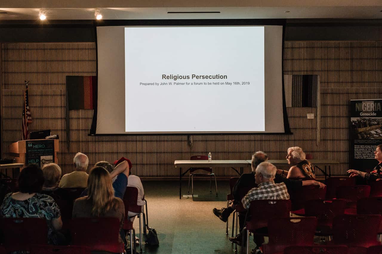 Members of John Palmer's Concerned Community Citizens, or C-Cubed, meet at a public library in St. Cloud, Minn., on May 16, 2019. 