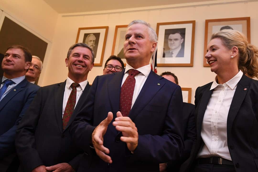 Newly elected deputy PM and Nationals leader Michael McCormack addresses the media following the party room meeting.