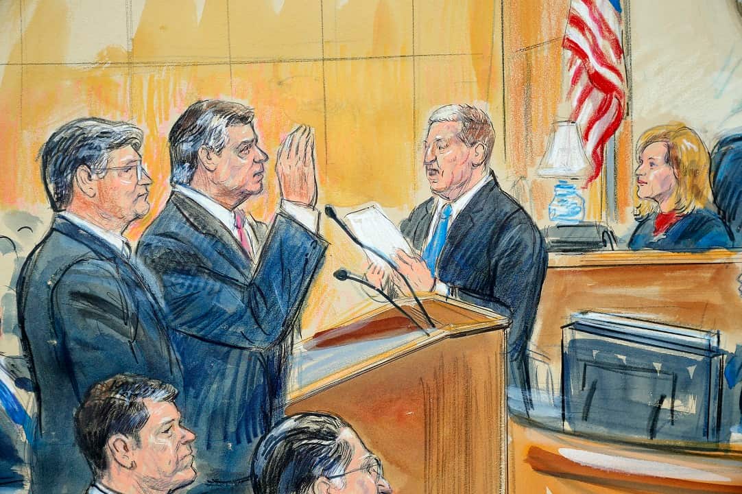 Sept 14, 2018: Courtroom sketch of former Donald Trump's campaign chairman Paul Manafort at federal court in Washington.