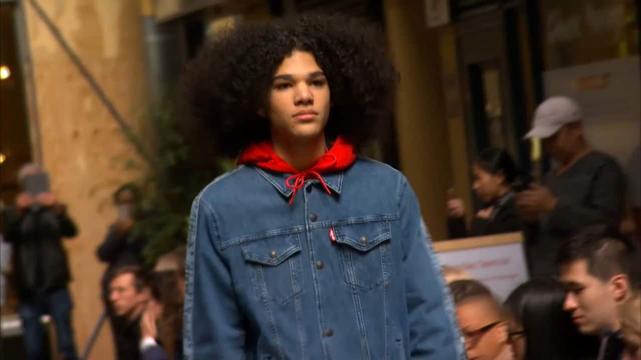 A male model at MFW.