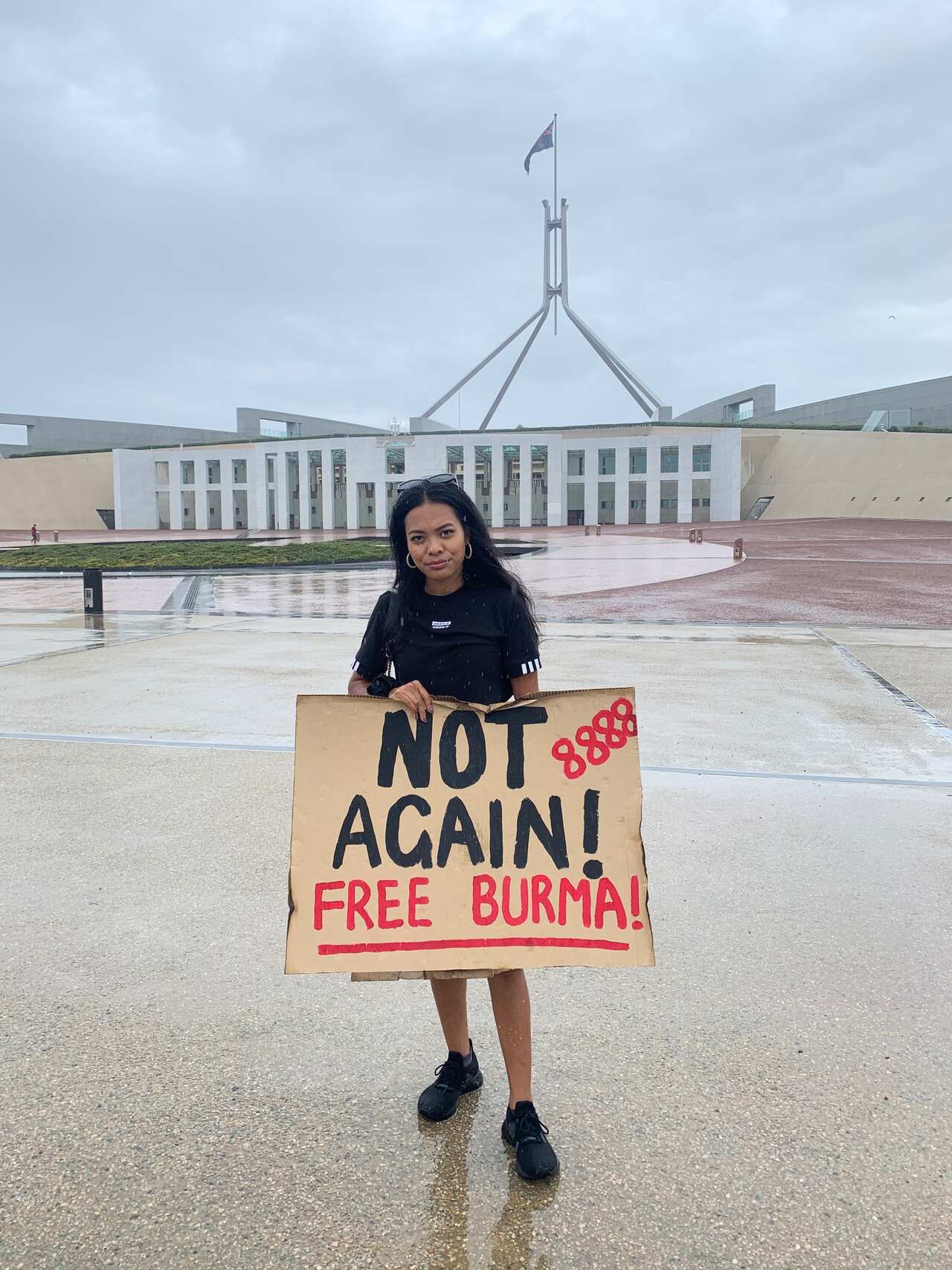 Monica Omtha attended a protest in Canberra, alongside members of the Burmese Australian community.