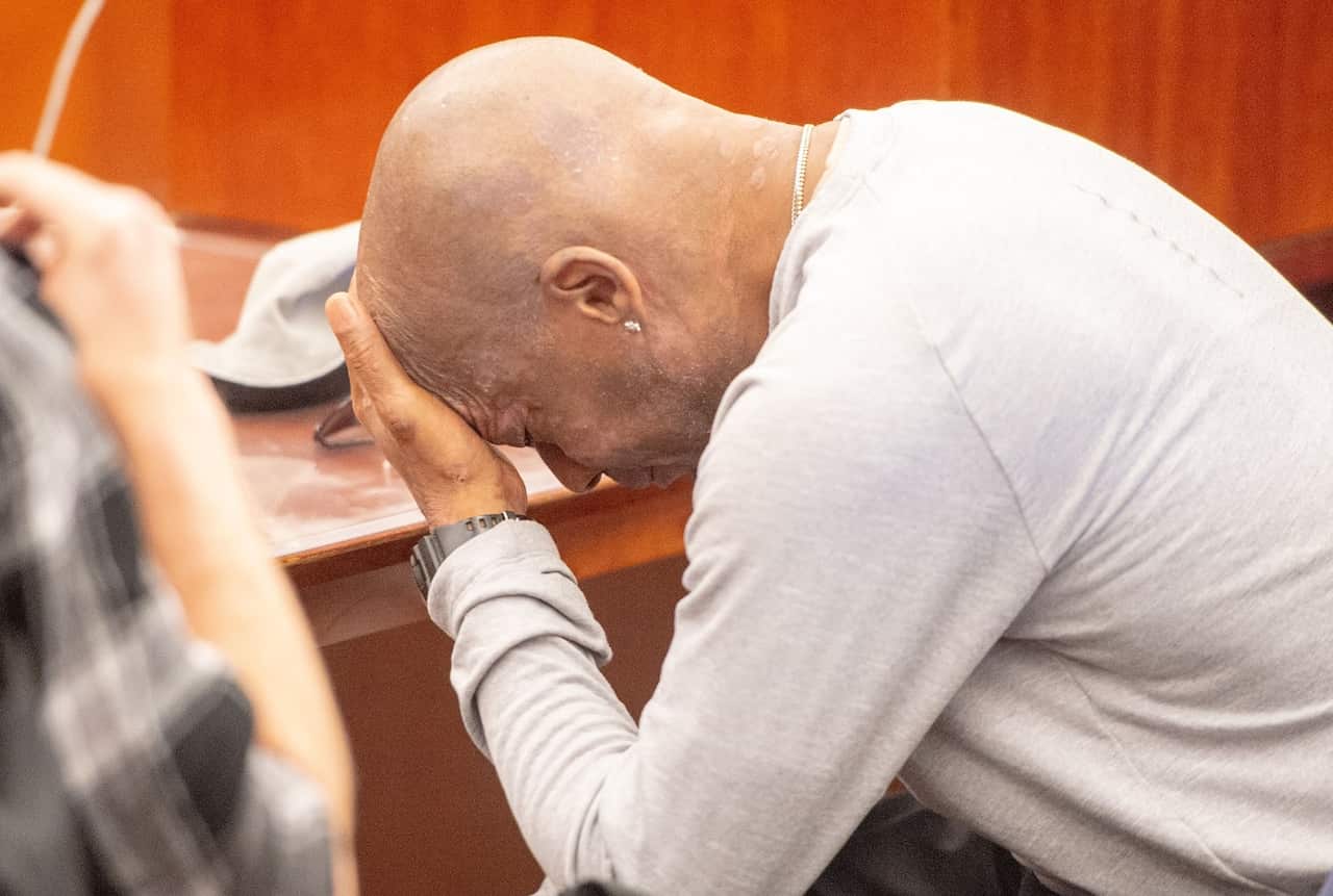Plaintiff Dewayne Johnson reacts after hearing the verdict to his case against Monsanto at the Superior Court Of California