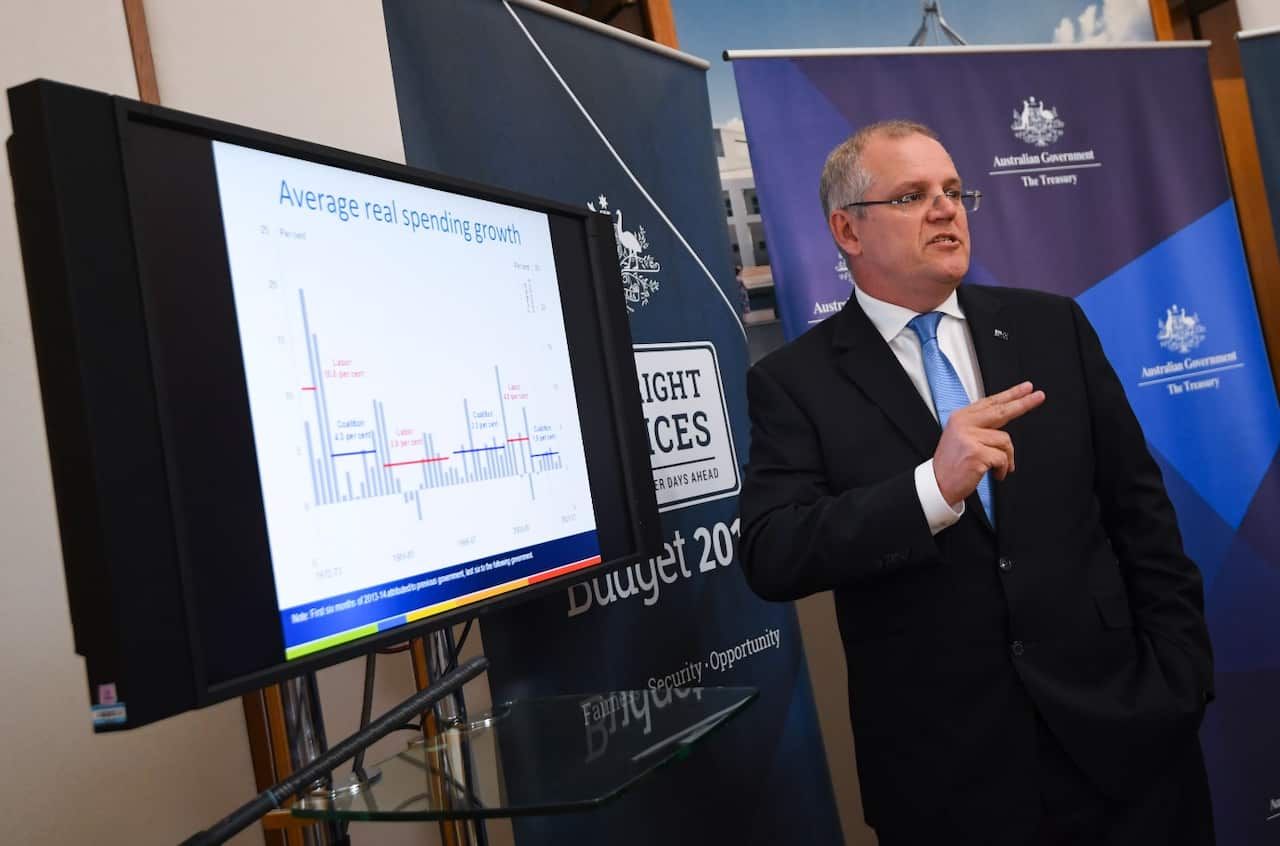 Treasurer Scott Morrison speaks during a press conference as he hands down the Mid-Year Economic and Fiscal Outlook 2017/18 at Parliament House