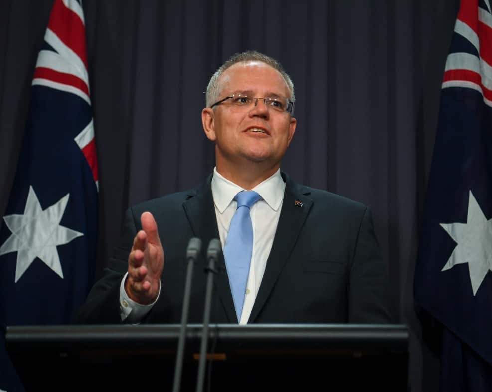 Australian Prime Minister Scott Morrison speaks to the media during a press conference at Parliament House.