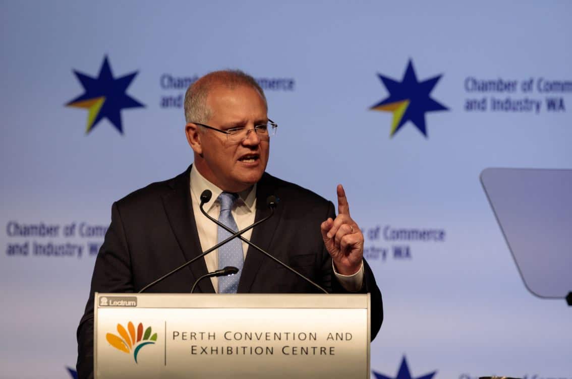 Prime Minister Scott Morrison speaks at the Chamber of Commerce and Industry in Perth
