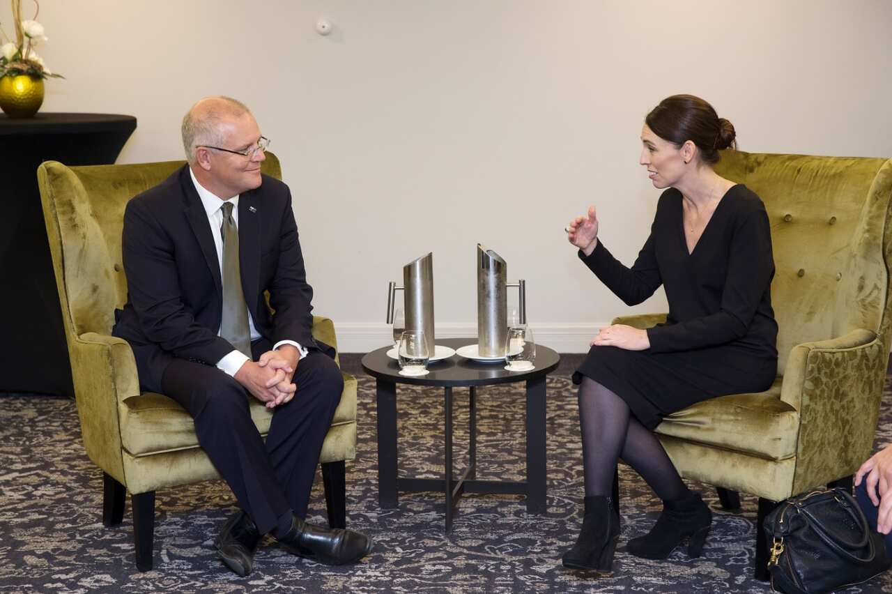Mr Morrison (left) and New Zealand Prime Minister Jacinda Ardern meet for bilateral talks following the National Remembrance Service for those killed.